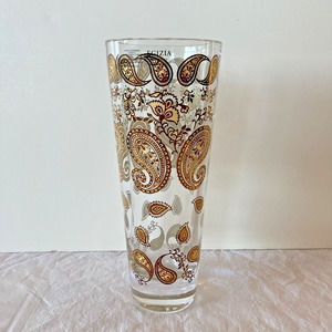 EGIZIA VETRO SOFFIATO Made Italy Lead Art Glass Vase Gold Paisley 10" MCM